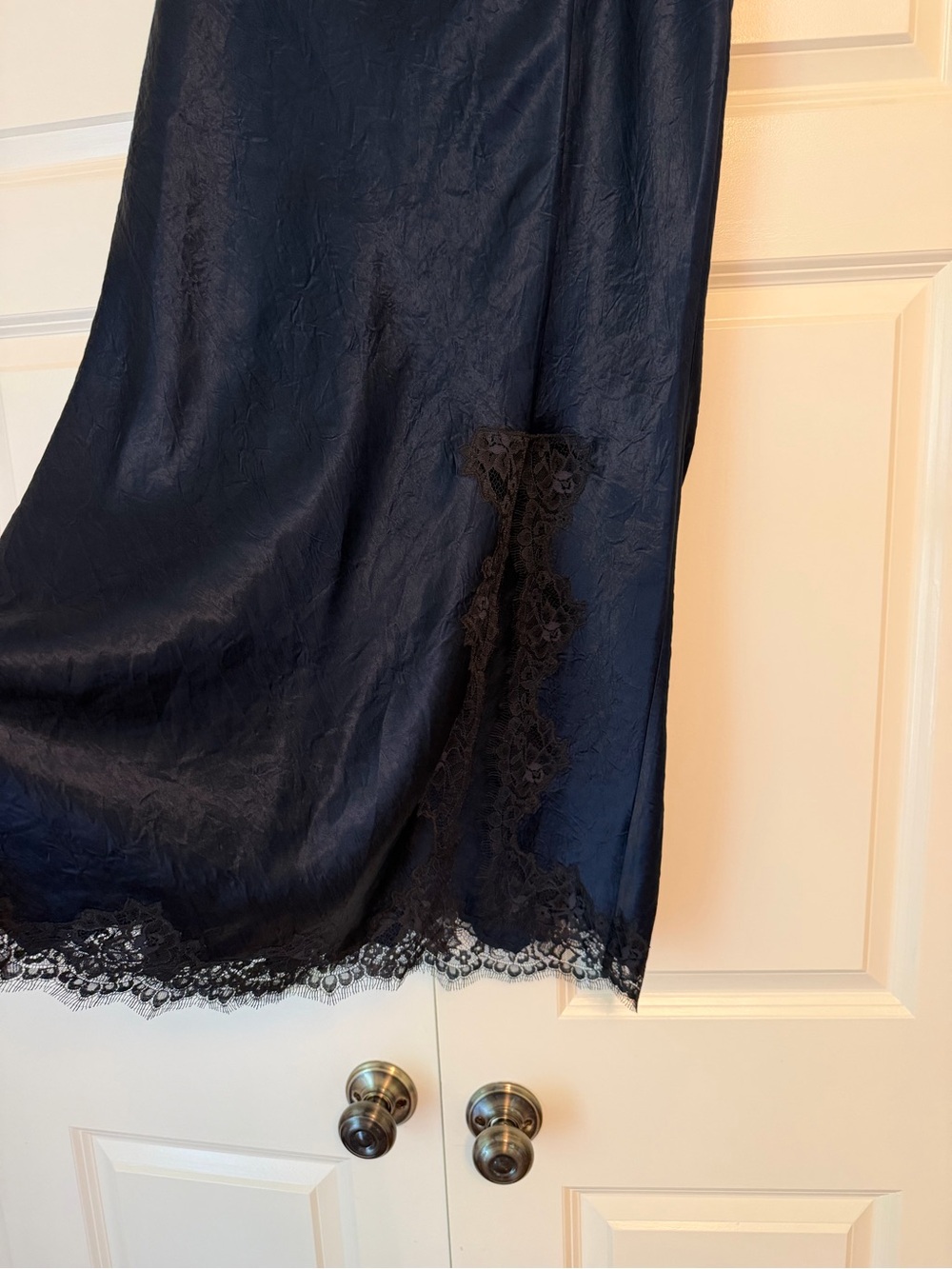 J. Crew Navy Slip Skirt with Lace-Trim Hem - Picture 4 of 6